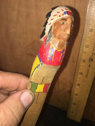 Vintage Wood Letter Opener Hand Carved Painted Native American Indian