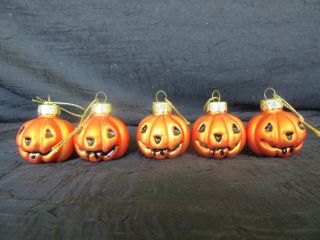 (5) Vintage (?) Radko (?) Small Halloween Jack - O - Lantern Pumpkin Ornaments