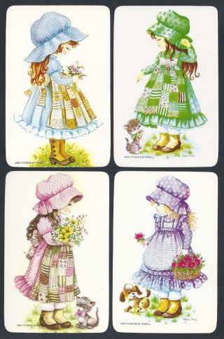 920.  239 Blank Back Swap Cards - Set/4 - Girls In Patchwork Pinafores