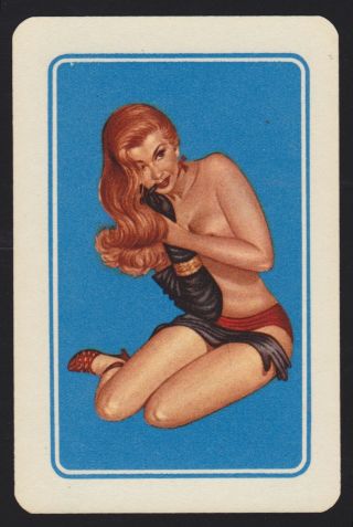 1 Single Vintage Swap/playing Card Pin Up Glamour Lady Peek A Boob & Gloves