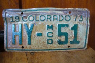 Vintage 1973 Colorado Motorcycle License Plate Expired Hy - 51