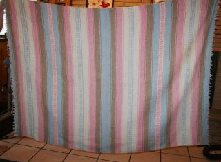 VTG Hand Woven Mexican Blanket Cotton Twin 54 X 75 Pastel Blue Pink Beige White 2