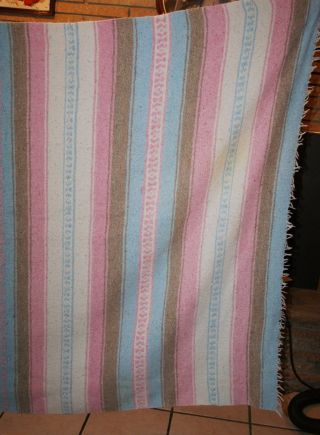 VTG Hand Woven Mexican Blanket Cotton Twin 54 X 75 Pastel Blue Pink Beige White 3