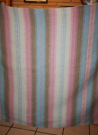 VTG Hand Woven Mexican Blanket Cotton Twin 54 X 75 Pastel Blue Pink Beige White 4