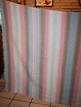 VTG Hand Woven Mexican Blanket Cotton Twin 54 X 75 Pastel Blue Pink Beige White 7