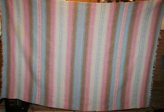 VTG Hand Woven Mexican Blanket Cotton Twin 54 X 75 Pastel Blue Pink Beige White 8