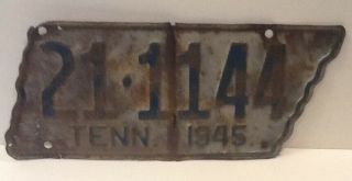 1945 Tennessee State Shaped License Plate Carter County Elizabethton