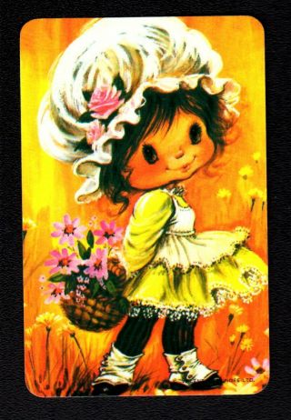 Valentine Dundee Swap Card - Cute Girl With Flower Basket (blank Back)