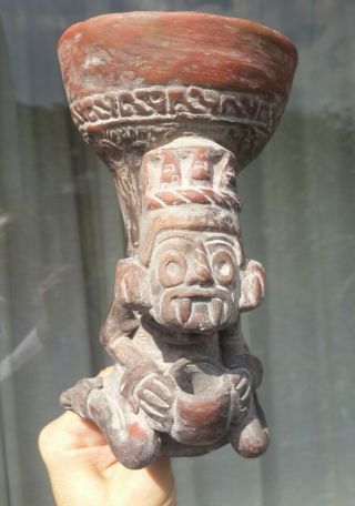 Pre Columbian Style Aztec Rain God Tlaloc Copal Clay Censer Mexico Maya Olmec.