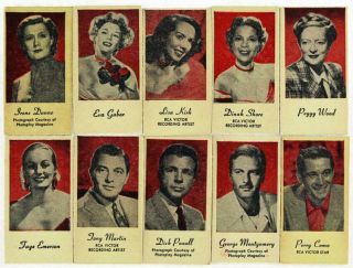 Set Of (10) Engrav - O - Tints - Peerless 1940s Penny Scale Movie Star Cards