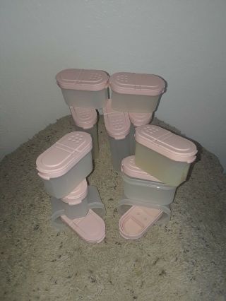 Vintage Tupperware Pink Spice Containers Modular Mates W/ Rack