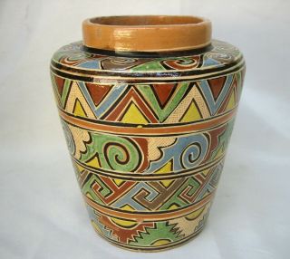 1920s Mexican Pottery Art Deco Tlaquepaque Style Jar Vase Petatillo