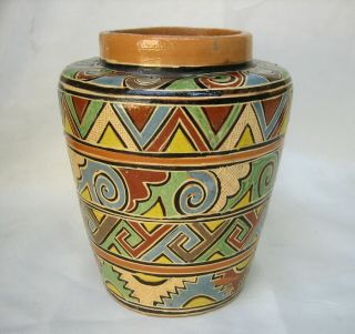 1920s Mexican Pottery Art Deco Tlaquepaque Style Jar Vase Petatillo 2