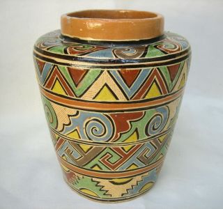 1920s Mexican Pottery Art Deco Tlaquepaque Style Jar Vase Petatillo 3