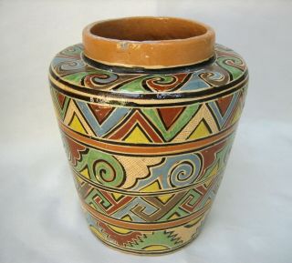 1920s Mexican Pottery Art Deco Tlaquepaque Style Jar Vase Petatillo 4