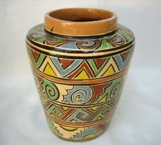 1920s Mexican Pottery Art Deco Tlaquepaque Style Jar Vase Petatillo 5