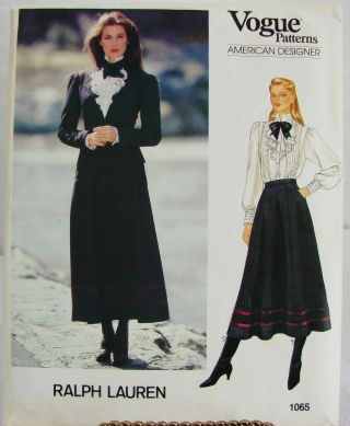 Vtg 80s Vogue American Designer 1065 Ralph Lauren Romantic Skirt Suit Ff - 16/38