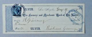 Bank Check Los Angeles California 1879 Richard Garvey