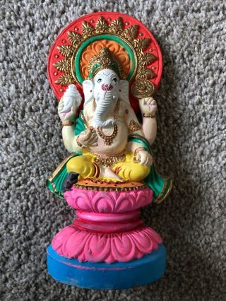 Ganesha Hindu God Statue.  1998 Rare (hand Crafted/painted Of Ganges Clay)