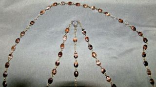 Vintage Polished Oval Shaped Banded Agate Rosary in Shades of Brown 3