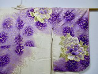 JAPANESE KIMONO SILK HOUMONGI / GORGEOUS FLOWER EMBROIDERY / SILK FABRIC /229 4