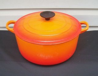 Vintage Cousances Le Creuset Orange Enameled Cast Iron Dutch Oven " E "