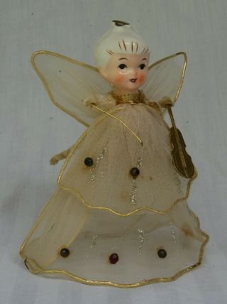 Vintage Holt Howard Christmas Ornament Topper Porcelain Angel Pink Net Dress