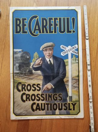 Antique Automobile Safety Poster Train Crossings 1926