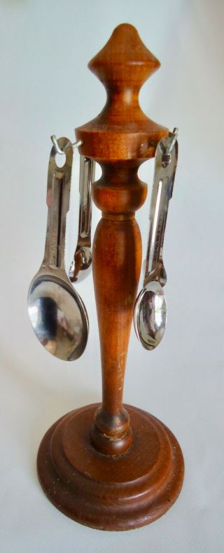 Vintage Foley Wood Measuring Spoon Stand 11 " Tall W/spoons