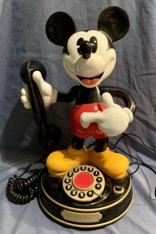 Vintage Mickey Mouse Animated Talking Phone Telephone Push Button