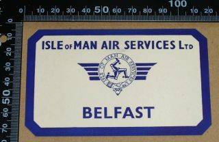 Isle Of Man Air Services Ltd – Belfast,  1930s / 40s Gummed Luggage Label – Iom