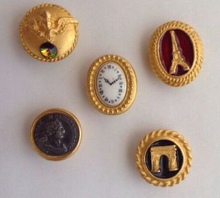 Set Of 5 Vintage Button Covers Gold Tone France Theme