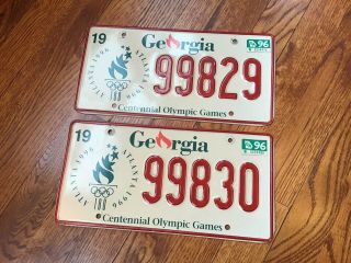 Vintage 1996 Georgia Centennial Olympic Games License Plate Consecutive Numbers