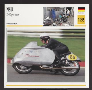 1955 Nsu 250cc Sportmax (247cc) Race Motorcycle Photo Spec Sheet Info Stat Card
