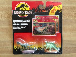 Kenner 1993 Jurassic Park Dilophosaurus Stegosaurus Die - Cast Movie Cards Moc