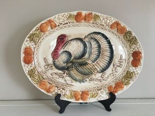 Japan Turkey Platter 18 X 14 Hand Painted Embossed Serving Platter For Caldor