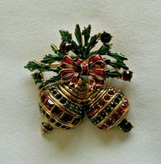 Vintage Christmas Brooch Pin Ornament Rhinestone Signed Christopher Radko