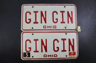 Vintage 1978 1979 Ohio License Plate Gin Gin Pair 1980 Sticker I - 37