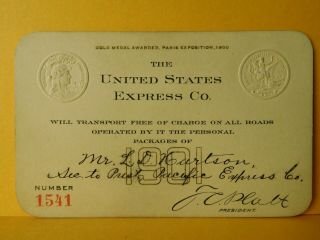 1901 The United States Express Co.  Frank Or Pass