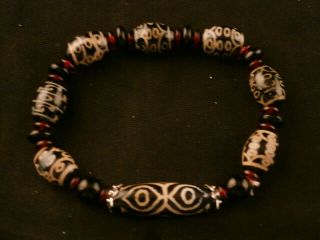 Good Quality Tibetan Agate Dzi Small Beads Bracelet W/ 6dragon 