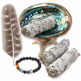 Jl Local 3 White Sage Smudge Gift Kit - Abalone Shell,  Feather,  Stand,  & More