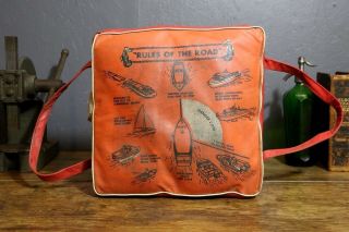 Vintage Sears & Roebuck Buoyant Red Boat Cushion " Rules Of The Road " Lake House
