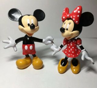 Mickey & Minnie Mouse 8 1/2” Plastic Figures Posable Head Arms Legs Move