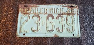1938 Trailer Michigan License Plate Paint Faded