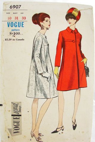 Vtg 60s Vogue Special Design 6907 Mod Dress/evening Coat Uncut - 10/31