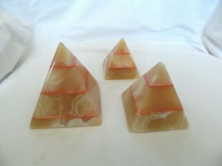 Egyptian Alabaster Stone 3 Piece Pyramid Cut - Out With Orange Lining 3.  25 "