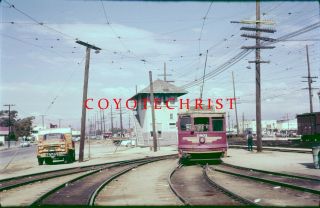 Kodak Color Transparency Mta Pacific Electric Car 1801 Watts Line / Tower 1950s