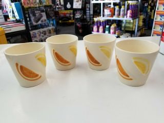 4 Vintage 1956 Lemon Orange Porcelain Cups Tumblers Crackle Glaze Finish