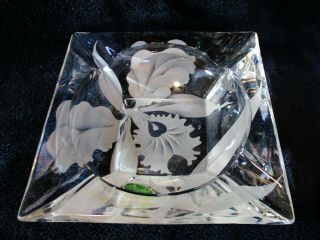 Hawaii Vintage Etched Glass Ashtray Orchid 5 3/4 " X 5 3/4 " X1 1/2 "