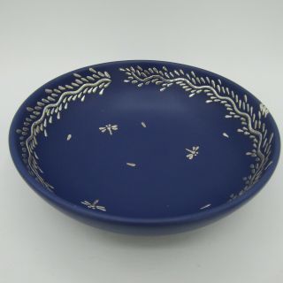 Emilia Castillo Signed 6.  5 " Blue Soup Bowl Silver Inlay Dragonfly Marked 019